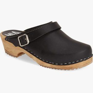 NEW IN BOX — MIA Alma Black Leather Wooden Clog Women's Size 8